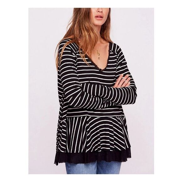 ✨Free People Tangerine Stripe Black Sz Small Top✨ - Picture 1 of 11